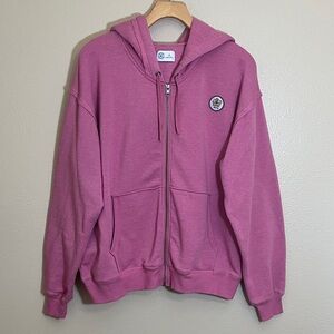 Hurley Pink Zip Up Hoodie Sweatshirt with Floral Patch